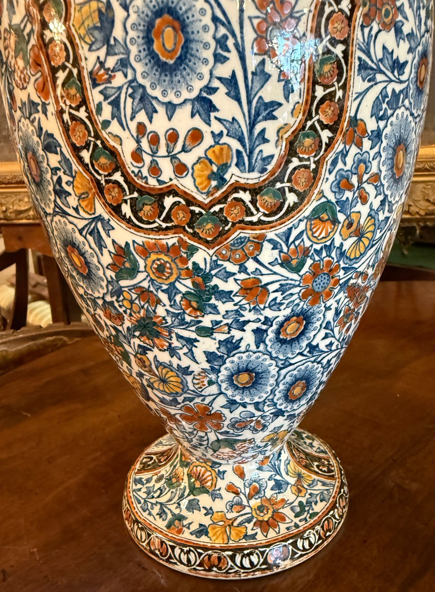 Gien importante paire de vases en faïence fine décor cachemire vers 1900 40 cm-photo-4