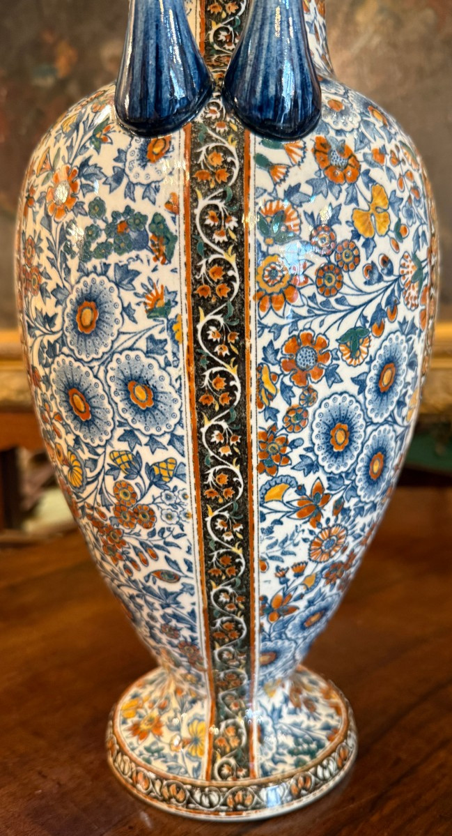 Gien importante paire de vases en faïence fine décor cachemire vers 1900 40 cm-photo-5