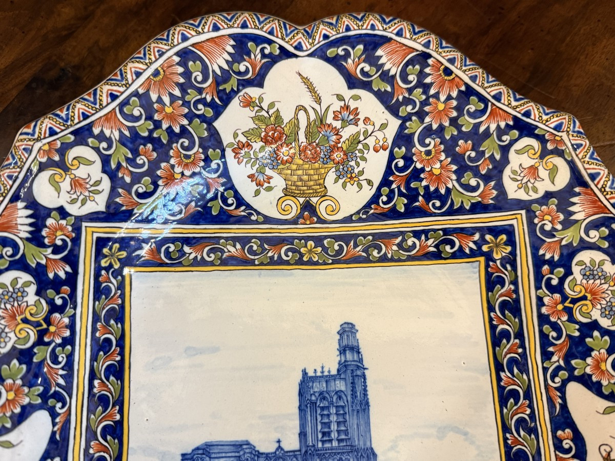 Grand plat cathédrale Saint- Étienne de Sens faïence de Desvres Gabriel Fourmaintraux 1900-photo-4