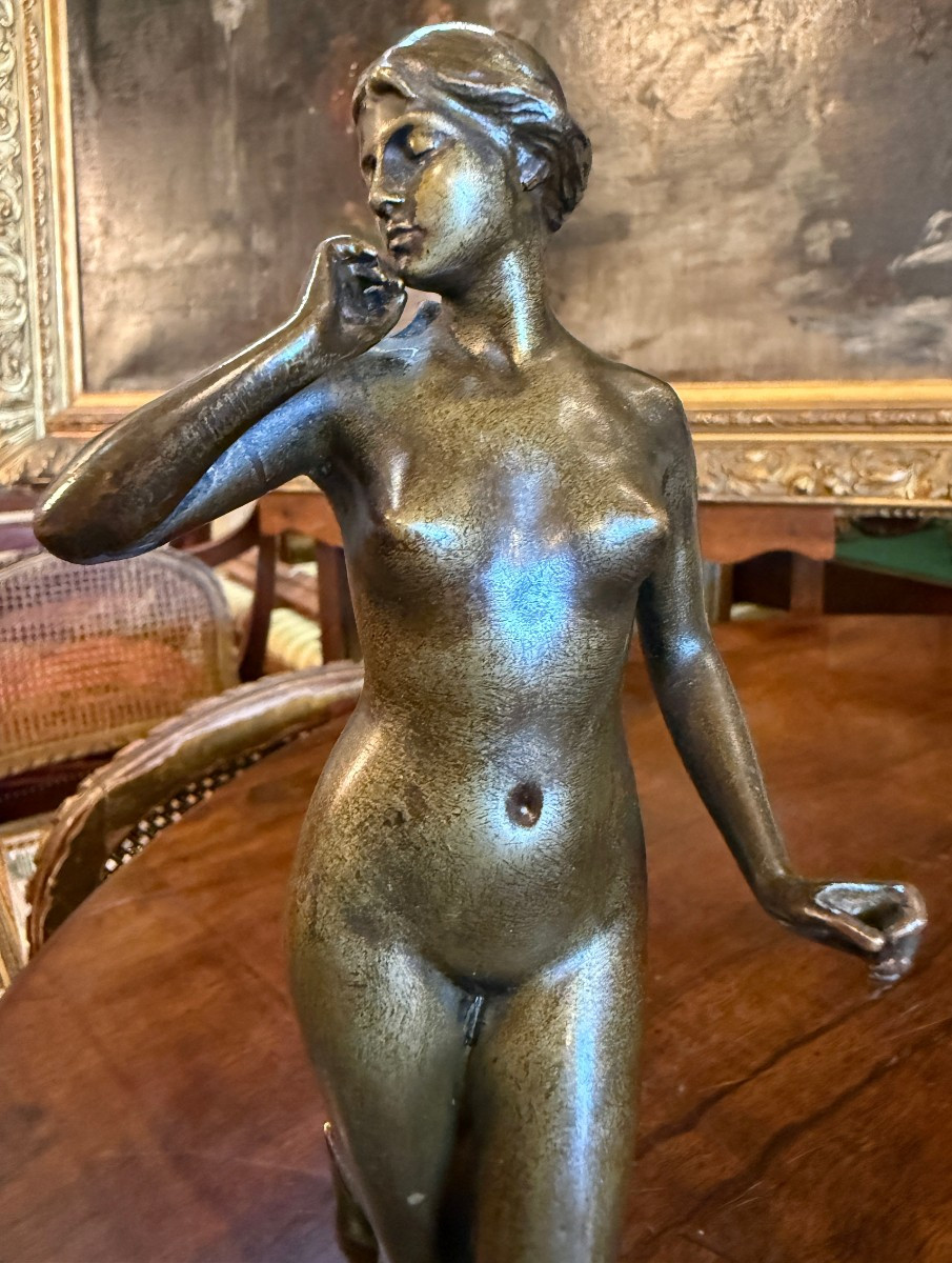 Small Art Nouveau Bronze Sculpture Of Woman  Goddess  Amphitrite  By Valentin Deplechin 1893-photo-2