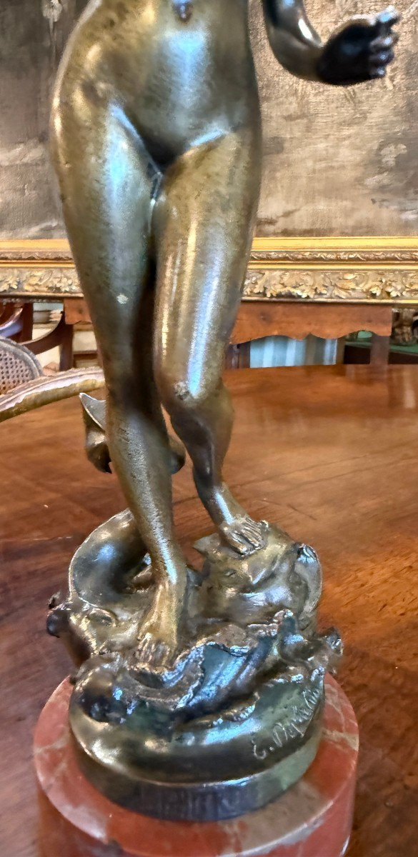 Small Art Nouveau Bronze Sculpture Of Woman  Goddess  Amphitrite  By Valentin Deplechin 1893-photo-3
