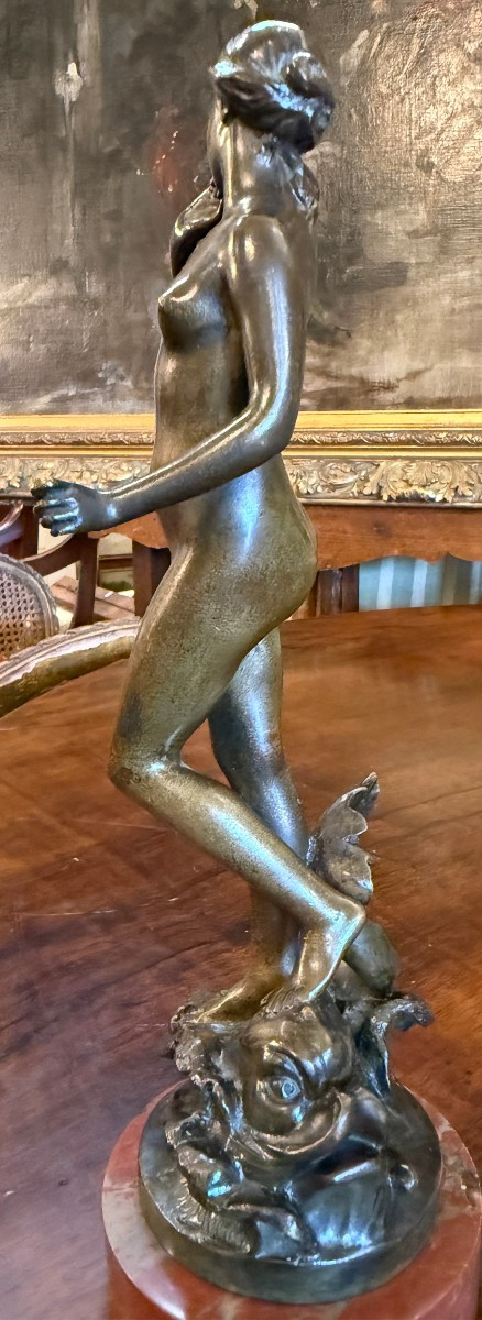 Small Art Nouveau Bronze Sculpture Of Woman  Goddess  Amphitrite  By Valentin Deplechin 1893-photo-4