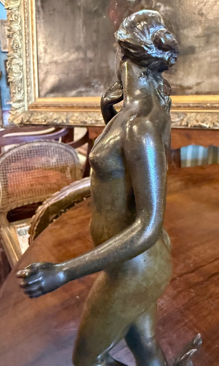 Small Art Nouveau Bronze Sculpture Of Woman  Goddess  Amphitrite  By Valentin Deplechin 1893-photo-1