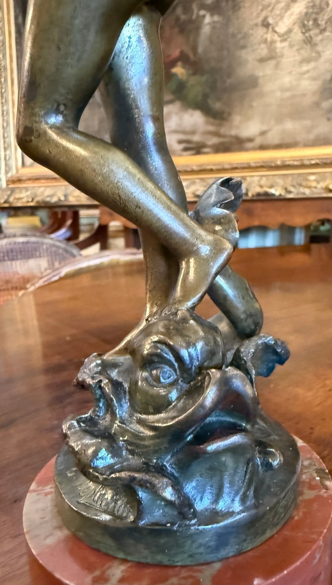 Small Art Nouveau Bronze Sculpture Of Woman  Goddess  Amphitrite  By Valentin Deplechin 1893-photo-2