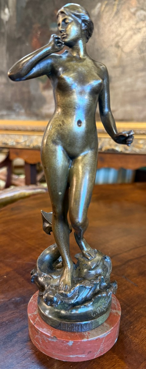 Small Art Nouveau Bronze Sculpture Of Woman  Goddess  Amphitrite  By Valentin Deplechin 1893