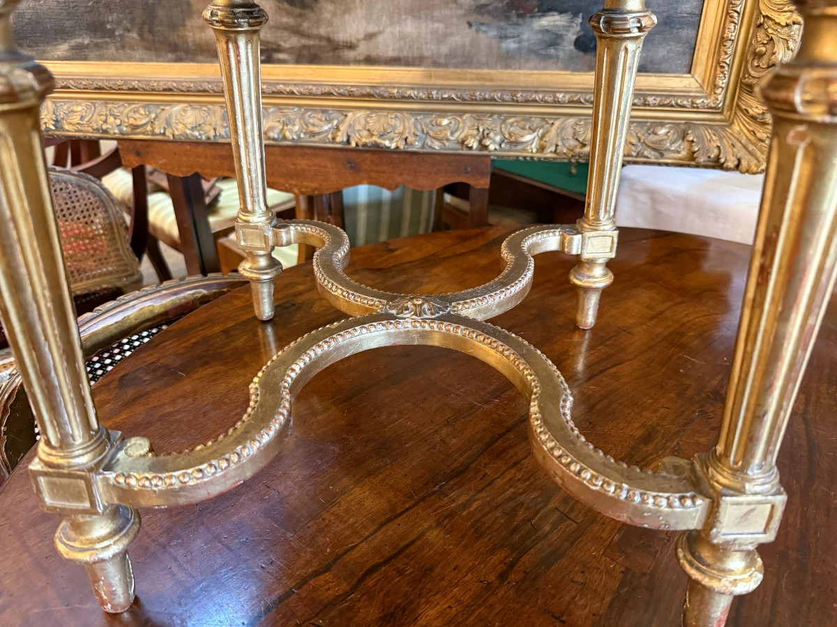 Louis XVI Style Gilded Wood Stool Napoleon III Period Tapestry In Petit Point-photo-3