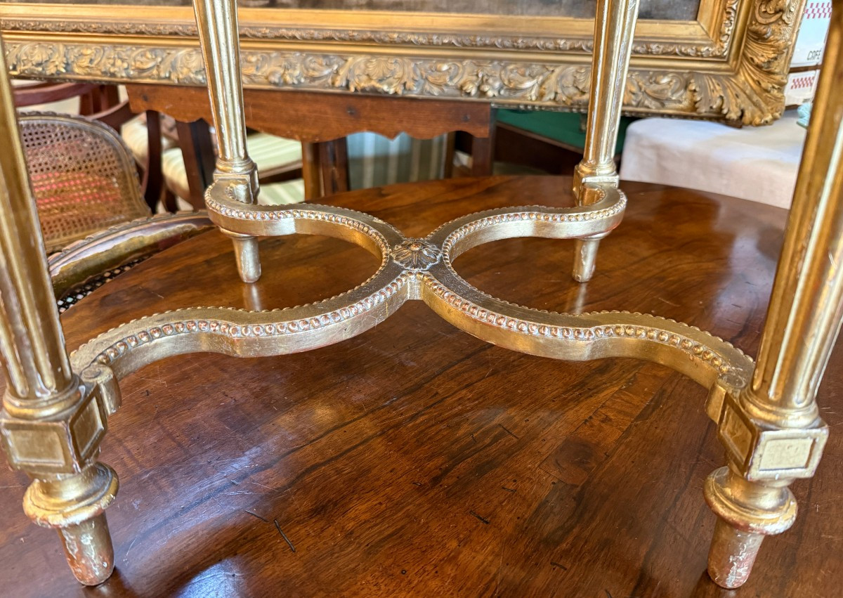 Louis XVI Style Gilded Wood Stool Napoleon III Period Tapestry In Petit Point-photo-5