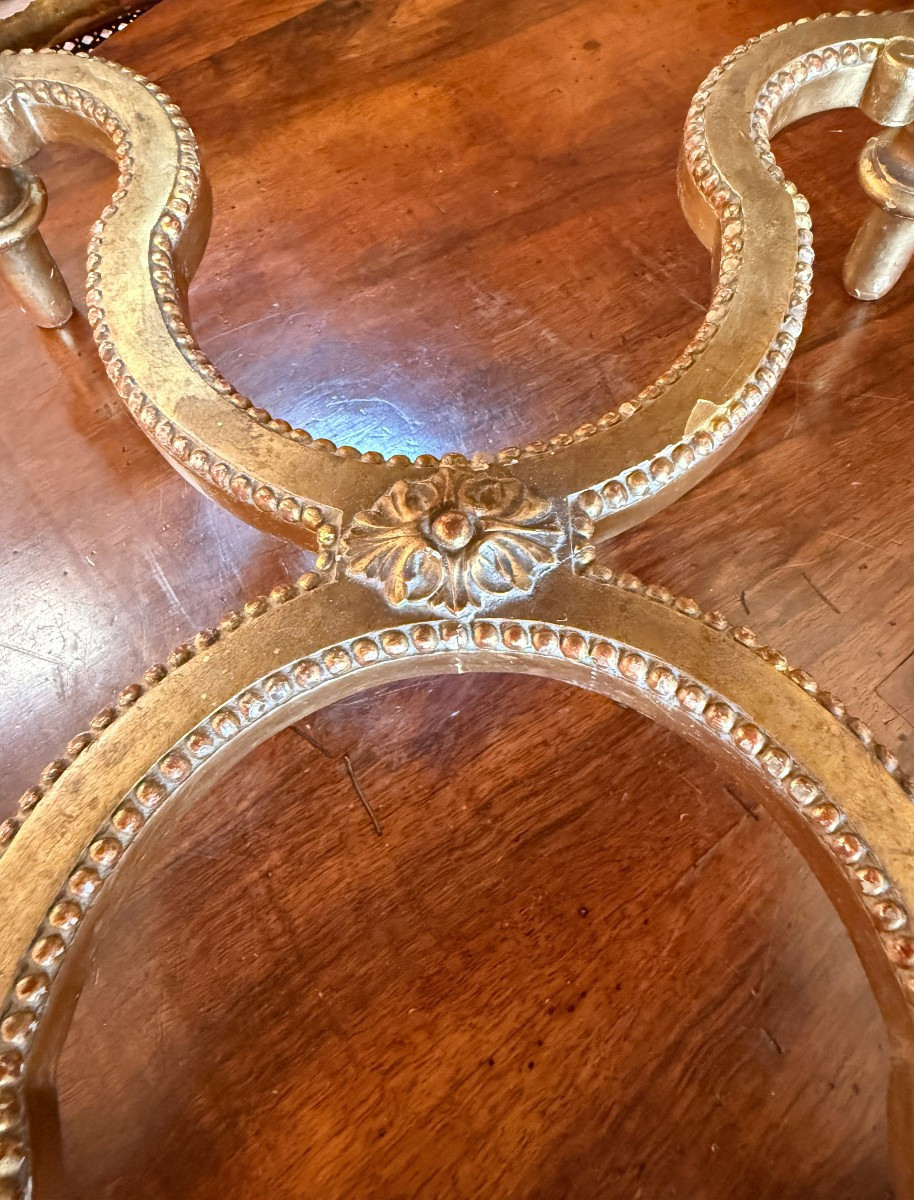 Louis XVI Style Gilded Wood Stool Napoleon III Period Tapestry In Petit Point-photo-6