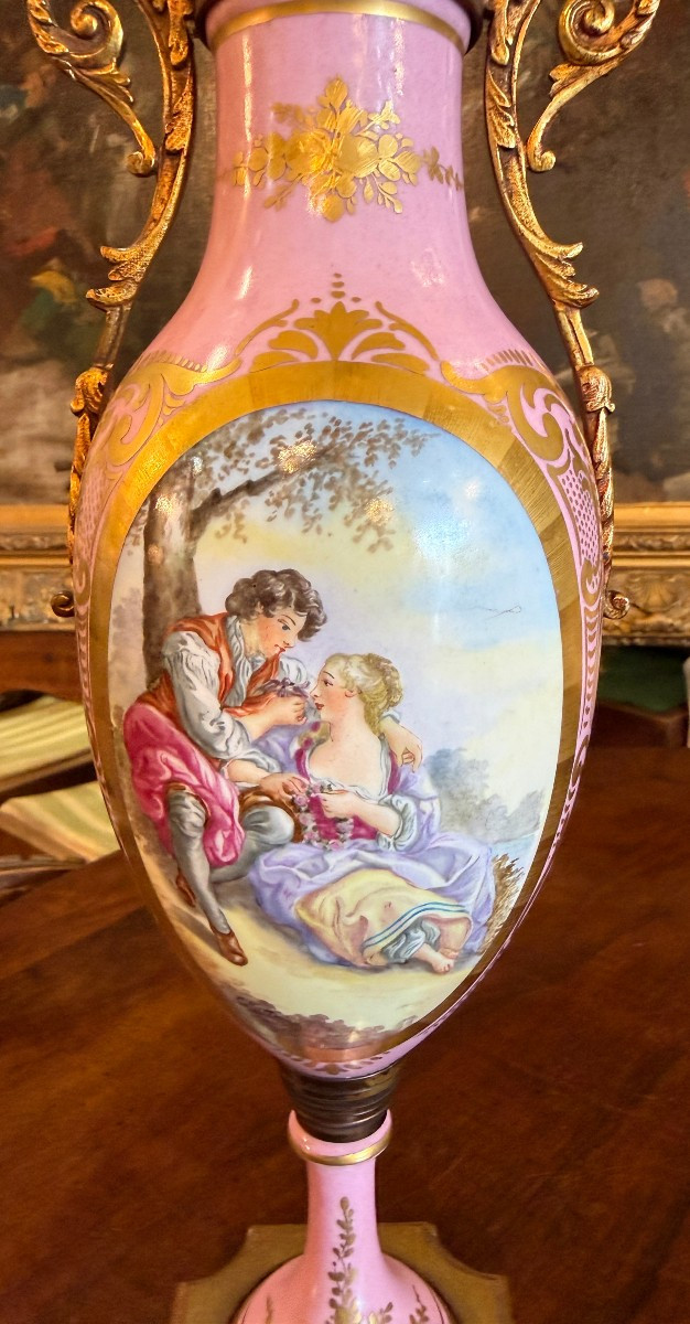 Pair Of Pink Porcelain Vases With Bronze Mounts In The Late 19th Century Sèvres Style-photo-4