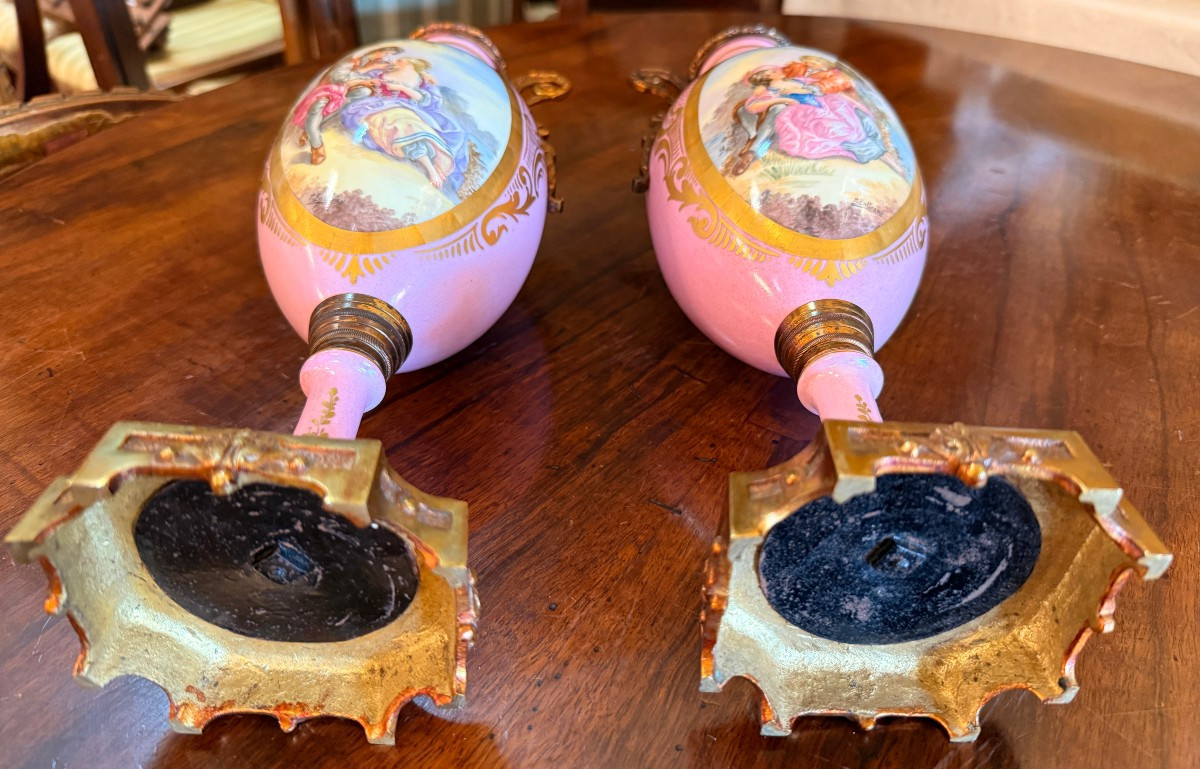 Pair Of Pink Porcelain Vases With Bronze Mounts In The Late 19th Century Sèvres Style-photo-8