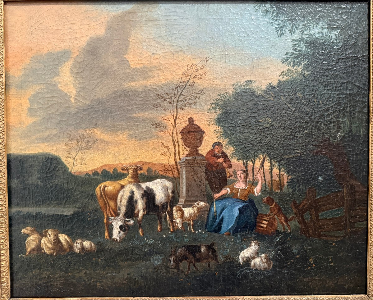 Tableau école hollandaise  XVIIIème " scène pastorale " suiveur de Johan Van Gool-photo-2