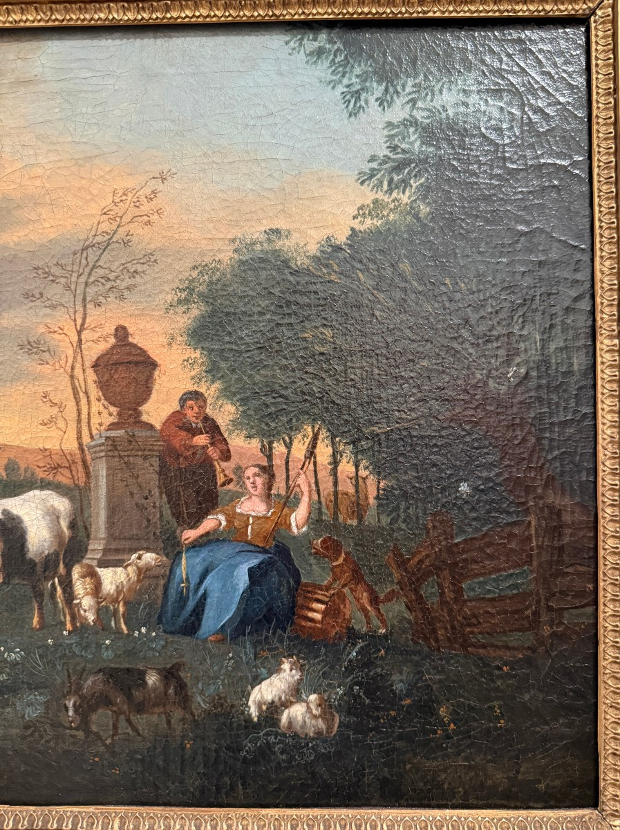 Tableau école hollandaise  XVIIIème " scène pastorale " suiveur de Johan Van Gool-photo-1