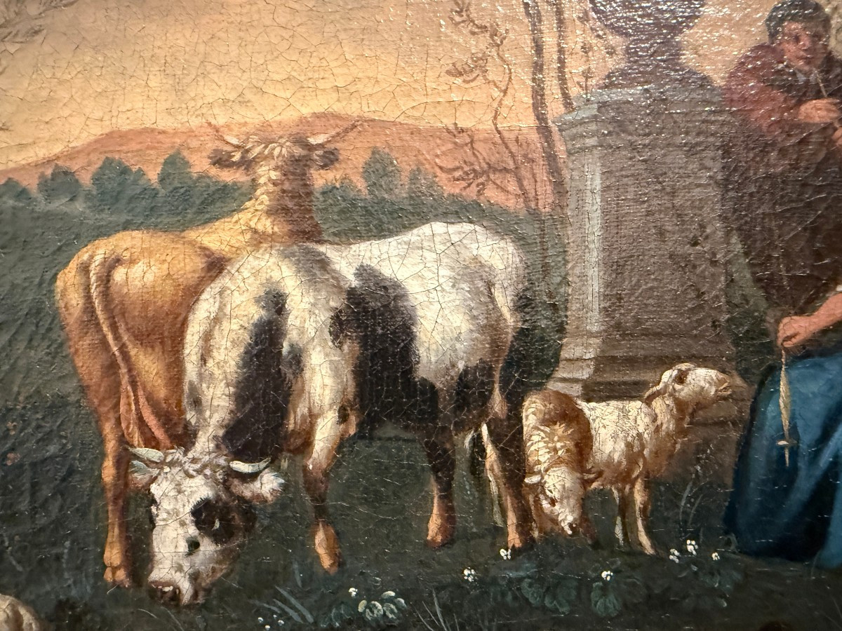 Tableau école hollandaise  XVIIIème " scène pastorale " suiveur de Johan Van Gool-photo-3