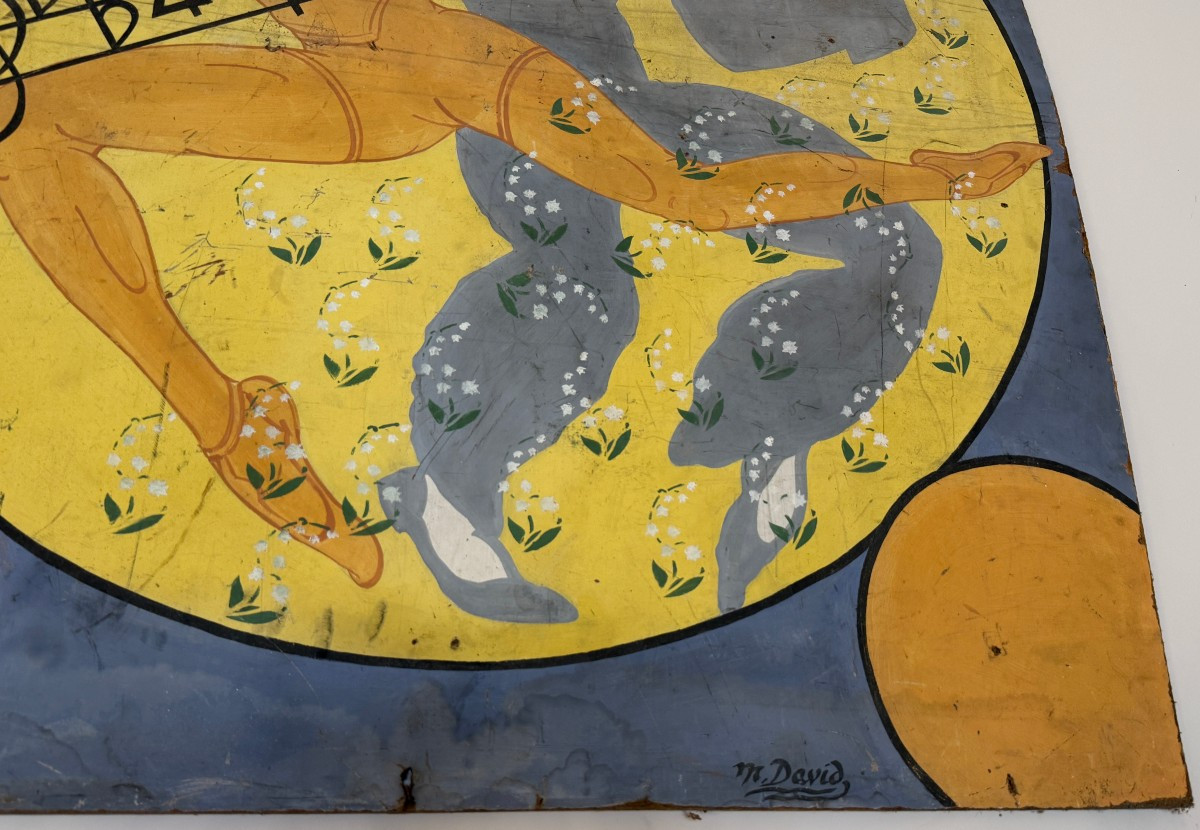 Large Decorative Panel Of An Old Dance Bar In La Pallice La Rochelle By M Martin 1950-photo-1