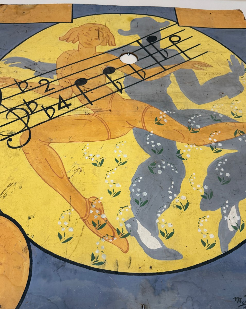 Large Decorative Panel Of An Old Dance Bar In La Pallice La Rochelle By M Martin 1950-photo-2