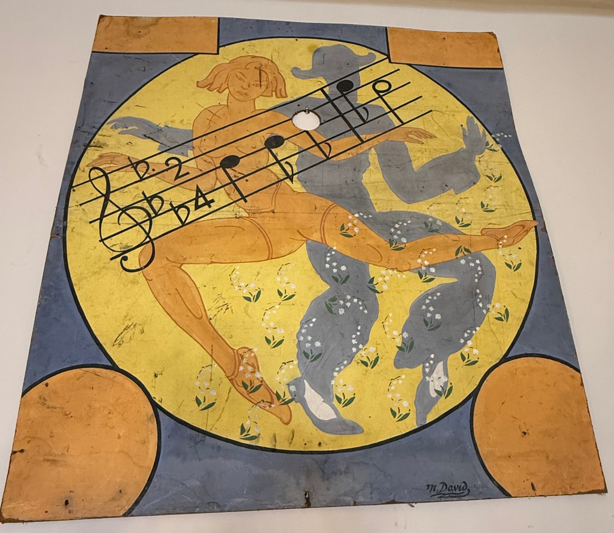 Large Decorative Panel Of An Old Dance Bar In La Pallice La Rochelle By M Martin 1950