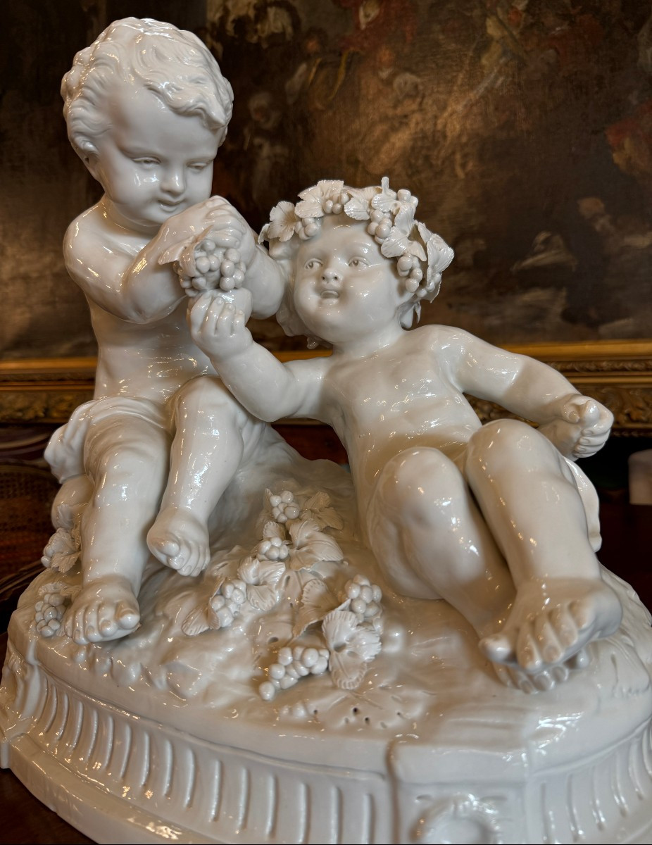 Large Bacchus Child Porcelain Group By Umberto Onesto In Capodimonté Late 19th Century-photo-2