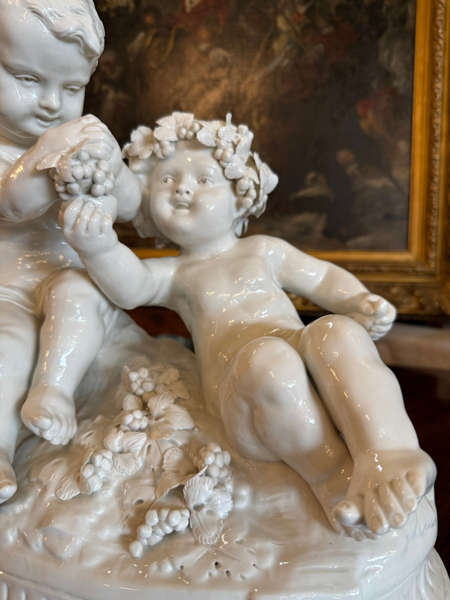 Large Bacchus Child Porcelain Group By Umberto Onesto In Capodimonté Late 19th Century-photo-4