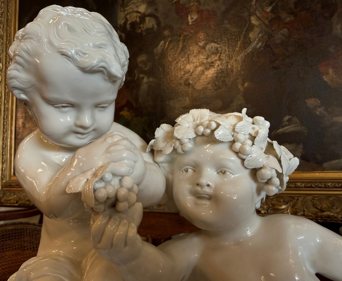 Large Bacchus Child Porcelain Group By Umberto Onesto In Capodimonté Late 19th Century-photo-3