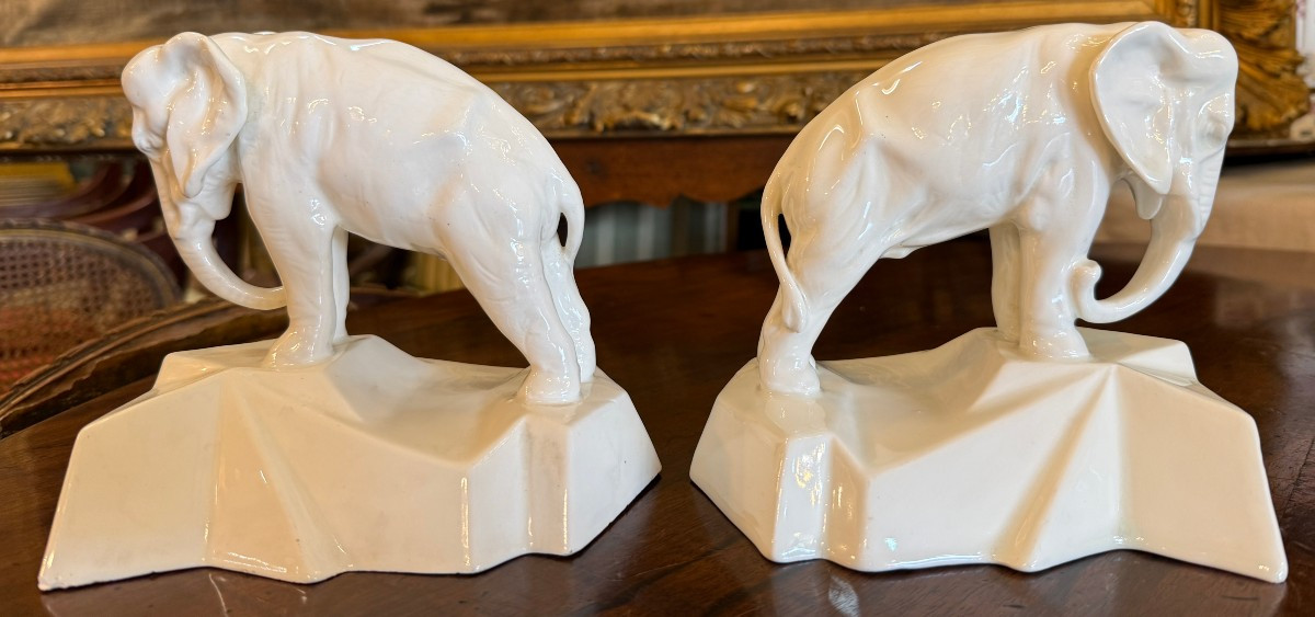 Pair Of Art Deco Elephant Bookends In Royal Dux Porcelain Circa 1930-photo-3