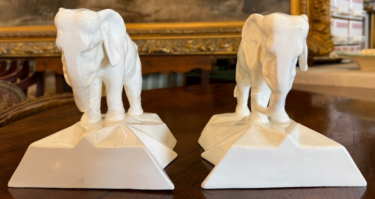 Pair Of Art Deco Elephant Bookends In Royal Dux Porcelain Circa 1930-photo-4