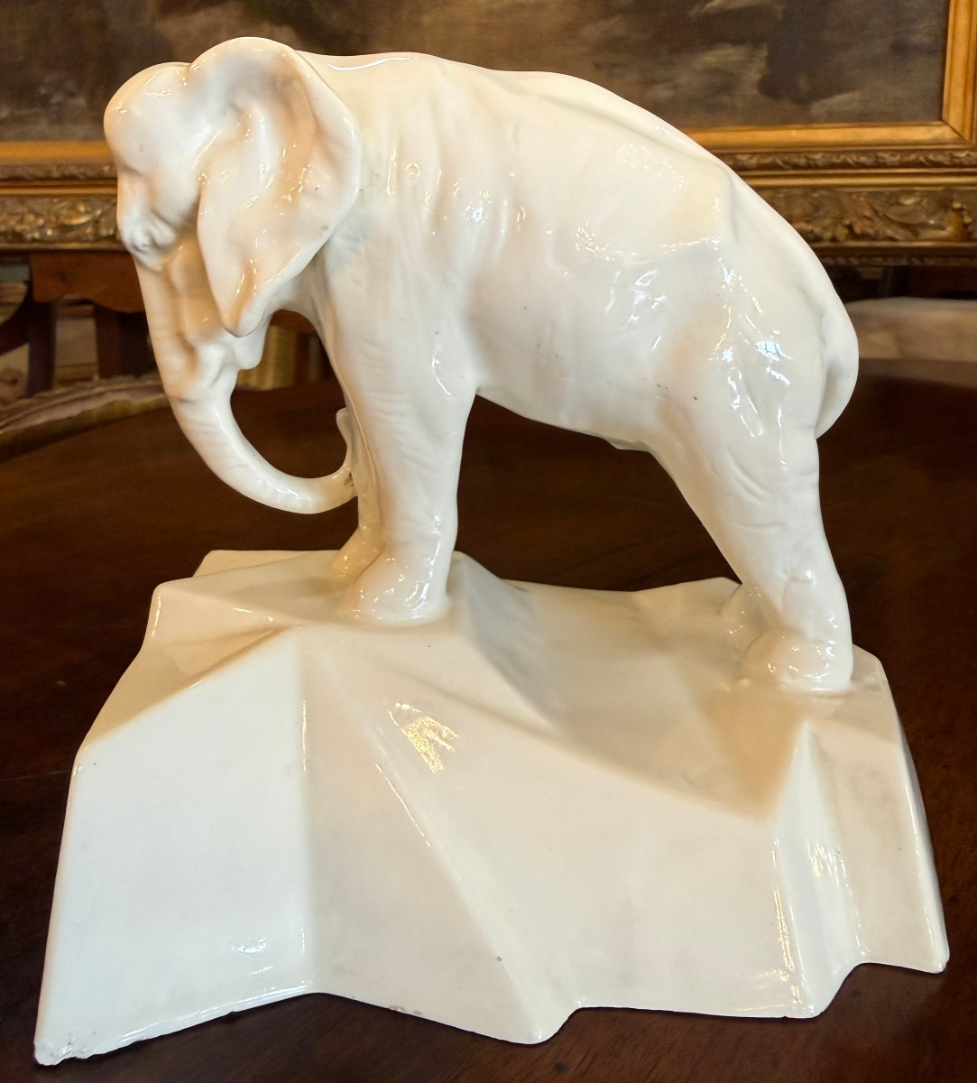 Pair Of Art Deco Elephant Bookends In Royal Dux Porcelain Circa 1930-photo-1