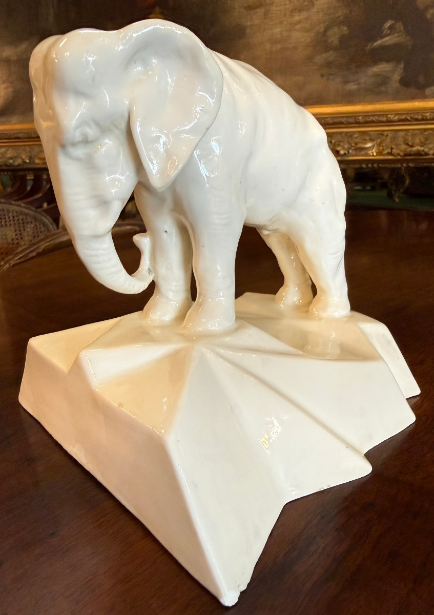 Pair Of Art Deco Elephant Bookends In Royal Dux Porcelain Circa 1930-photo-2