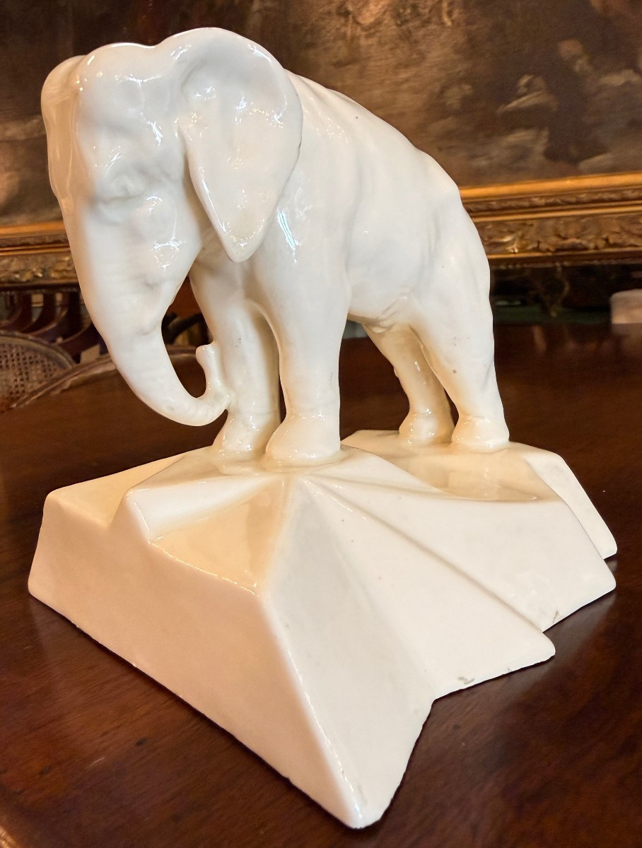 Pair Of Art Deco Elephant Bookends In Royal Dux Porcelain Circa 1930-photo-4