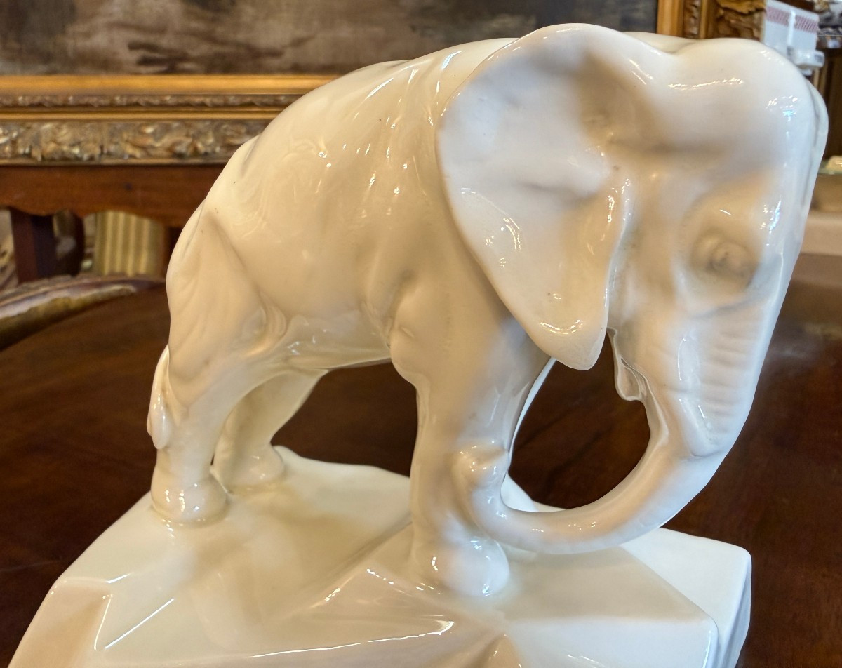 Pair Of Art Deco Elephant Bookends In Royal Dux Porcelain Circa 1930-photo-5
