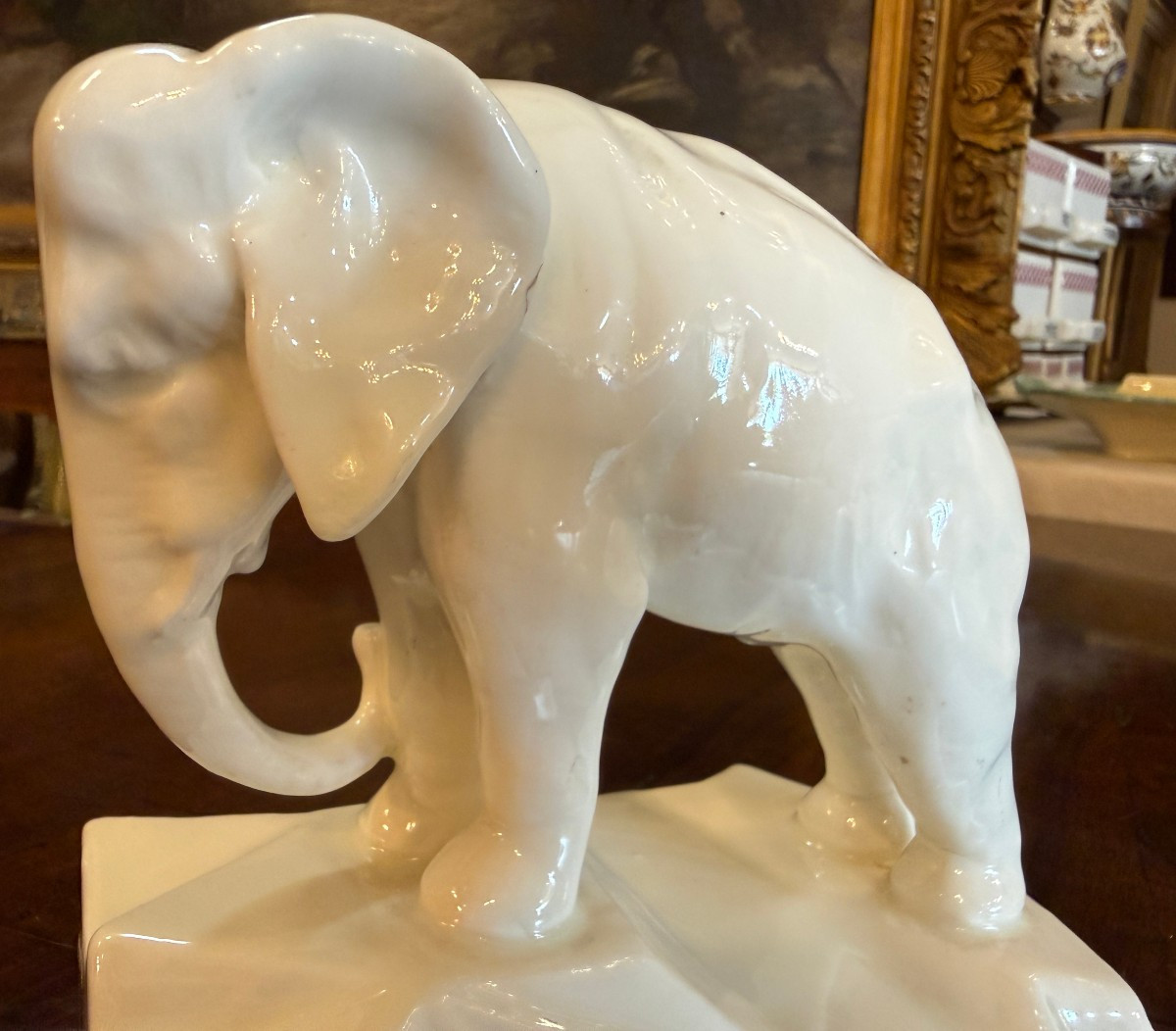 Pair Of Art Deco Elephant Bookends In Royal Dux Porcelain Circa 1930-photo-6