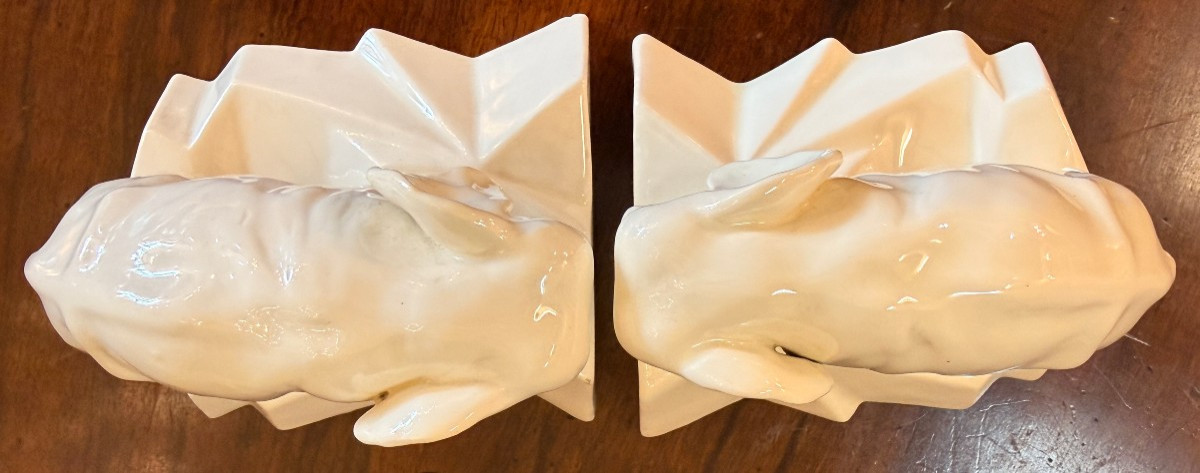 Pair Of Art Deco Elephant Bookends In Royal Dux Porcelain Circa 1930-photo-7