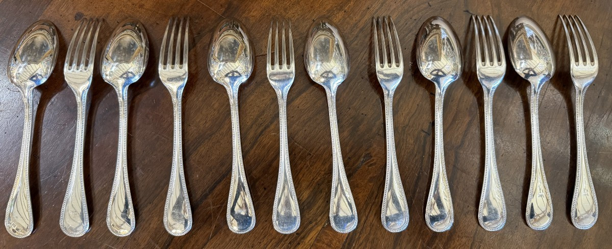 Christofle Menagère 6 Personnes Modèle Perle 39 Pieces-photo-1
