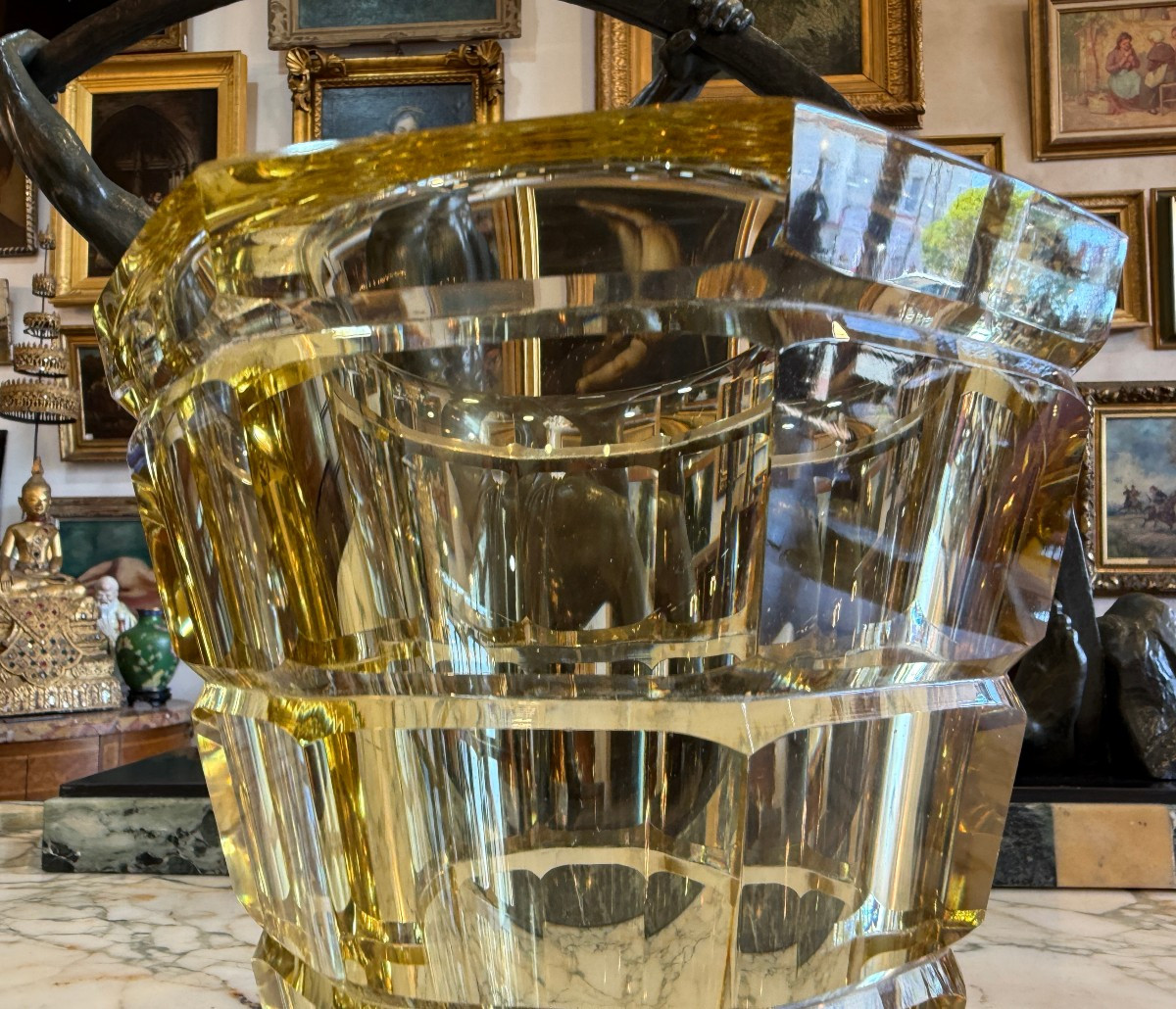 Daum vase Art Déco cristal jaune vers 1930-photo-3