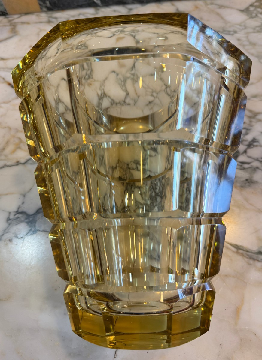 Daum vase Art Déco cristal jaune vers 1930-photo-7