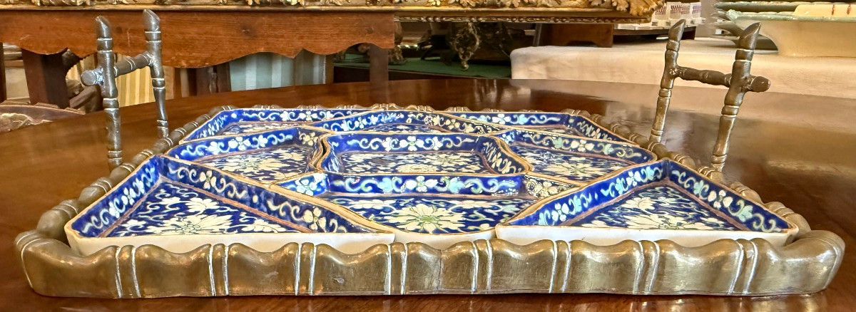China Canton Porcelain Sweet Service On Bamboo Tray Late 19th Century-photo-3