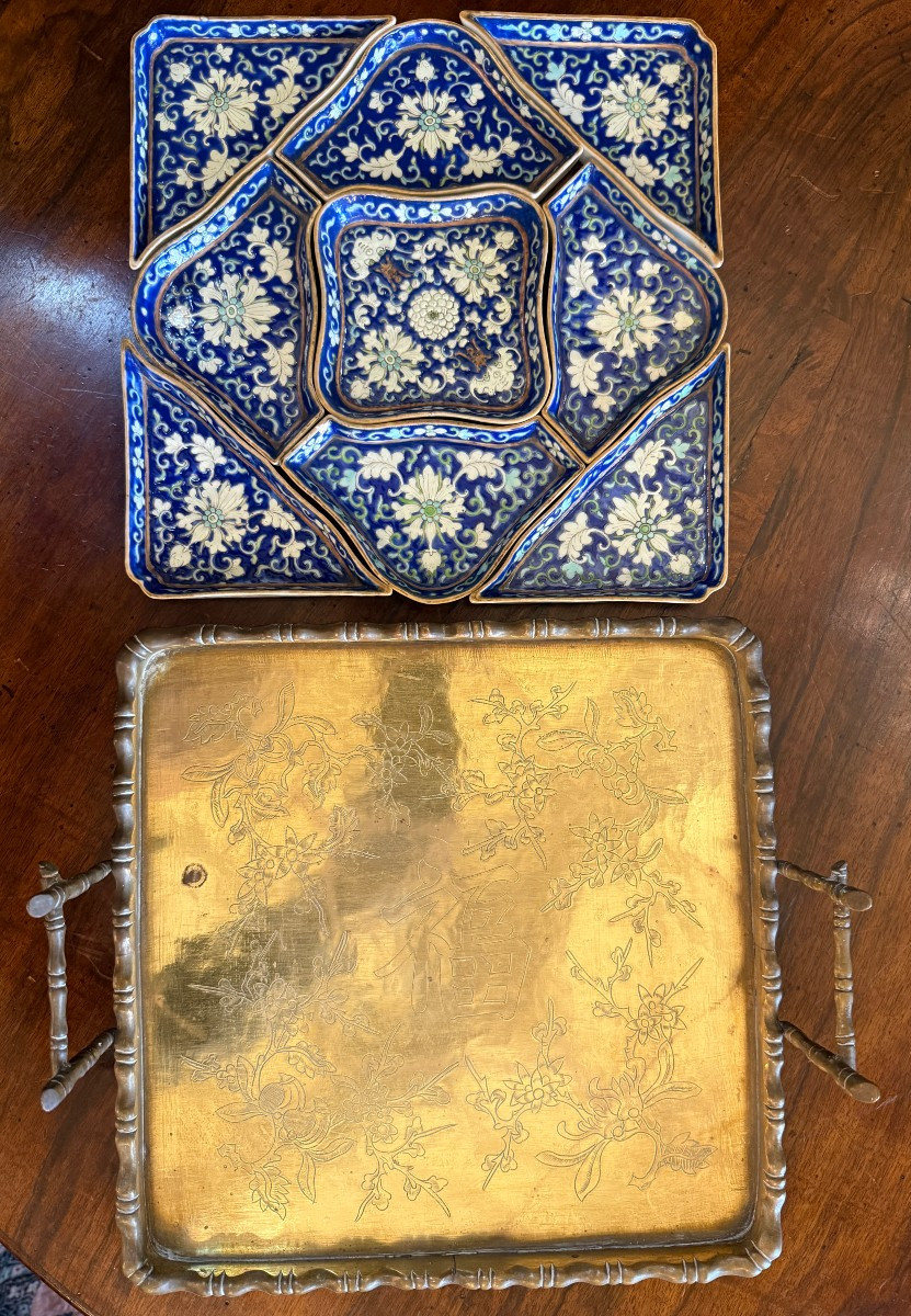 China Canton Porcelain Sweet Service On Bamboo Tray Late 19th Century-photo-4