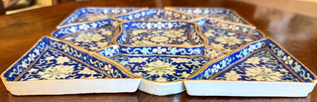 China Canton Porcelain Sweet Service On Bamboo Tray Late 19th Century-photo-1
