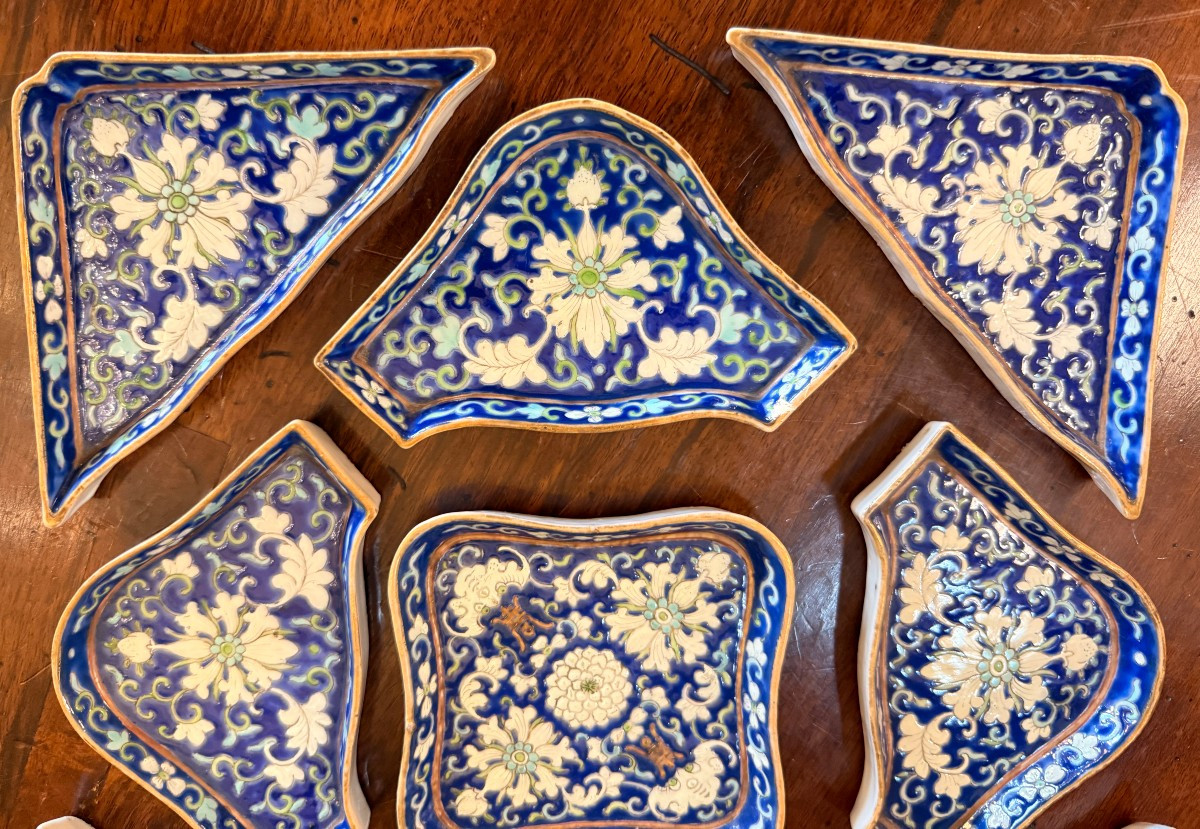 China Canton Porcelain Sweet Service On Bamboo Tray Late 19th Century-photo-4