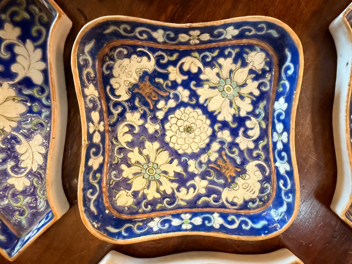 China Canton Porcelain Sweet Service On Bamboo Tray Late 19th Century-photo-5
