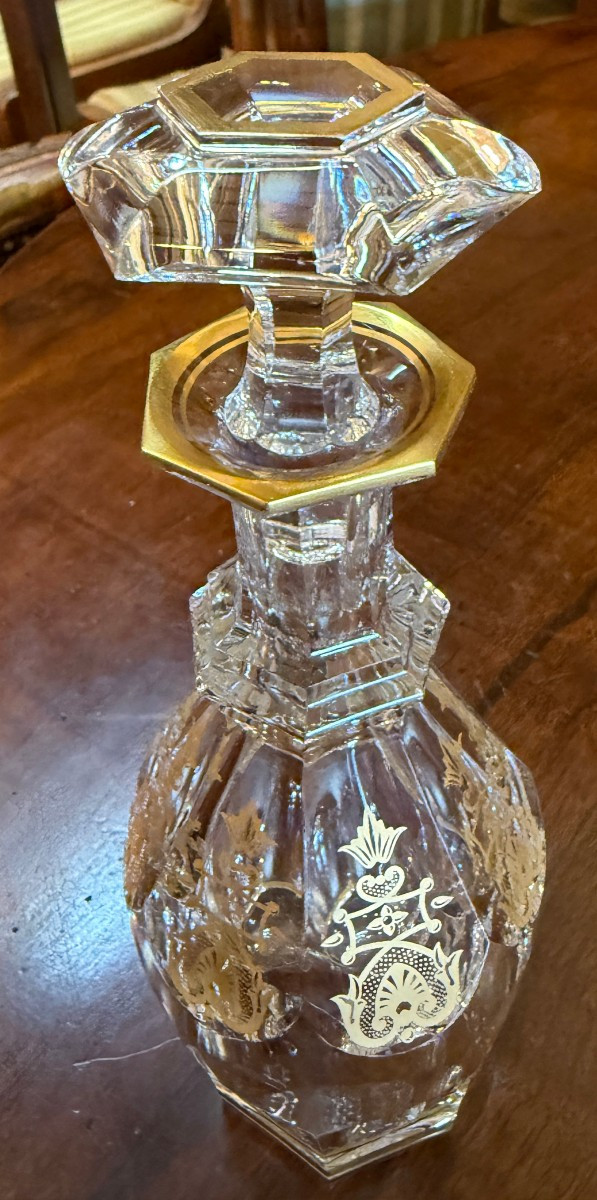 Baccarat carafe à liqueur modèle Harcourt Empire en cristal doré .-photo-2