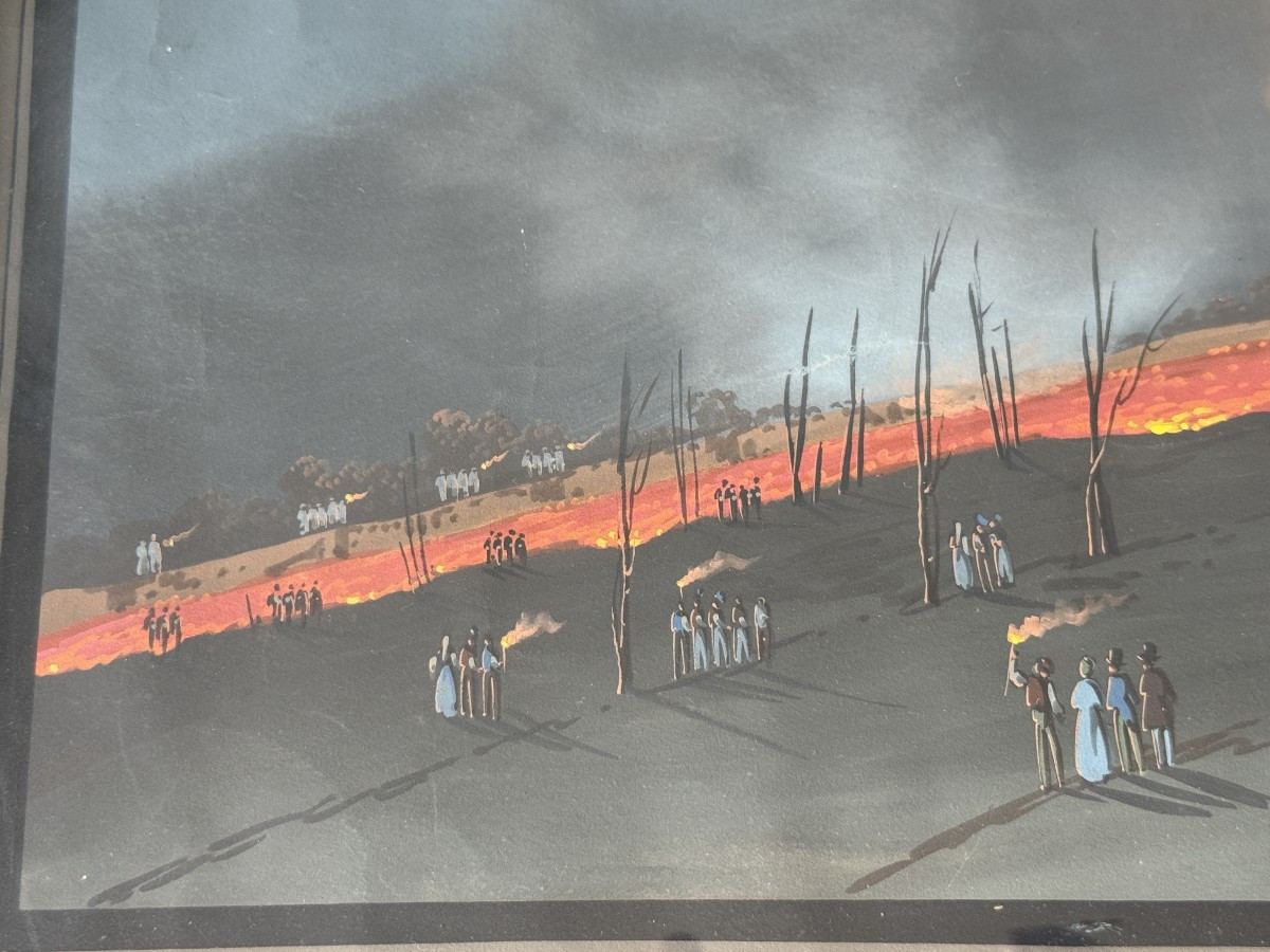 Large Neapolitan Gouache Eruption Of Vesuvius In 1855 Souvenir Of The Grand Tour 98.5 Cm-photo-6