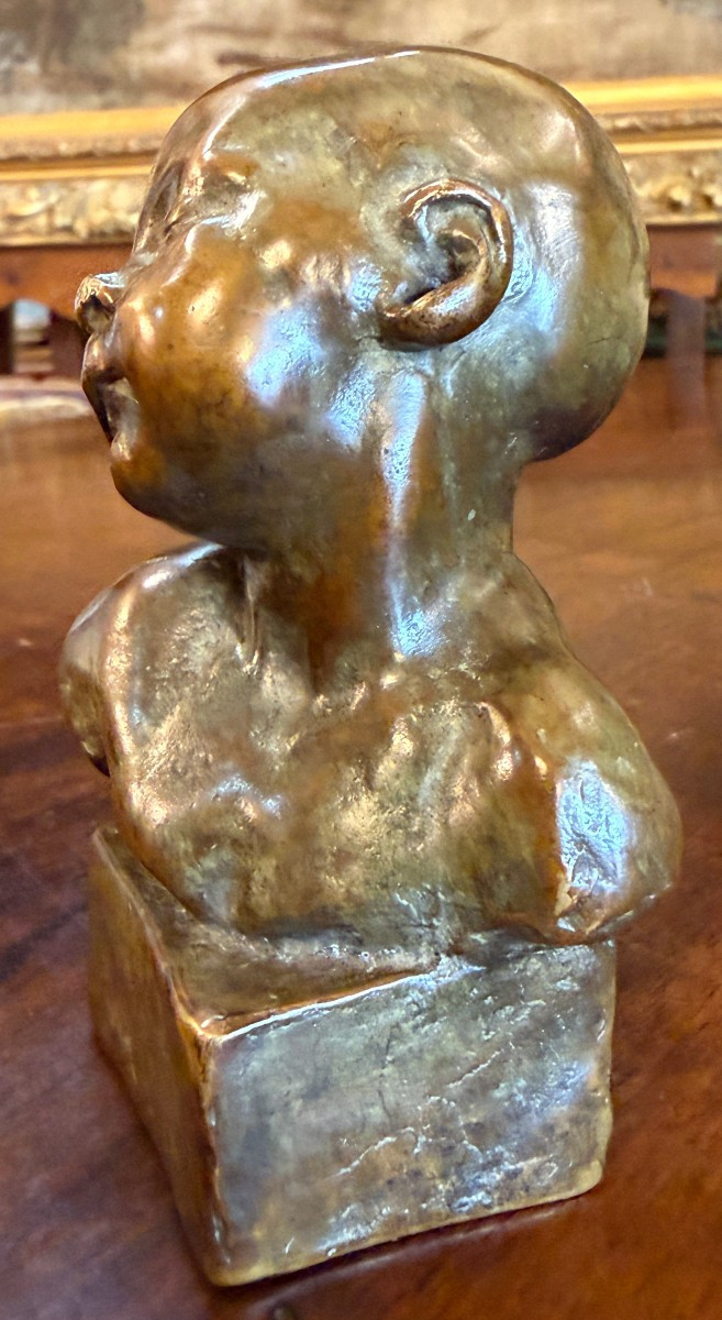 Aimé-Jules DALOU  petite sculpture bronze buste de bébé endormi  vers 1872-photo-2