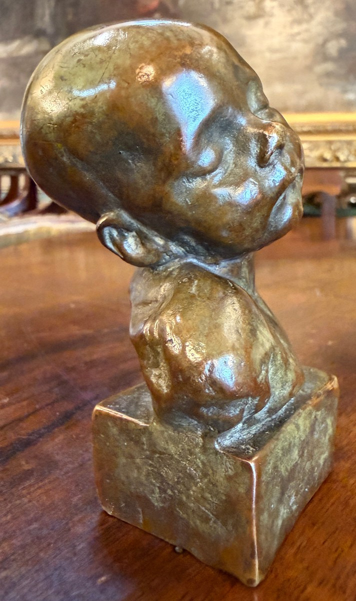 Aimé-Jules DALOU  petite sculpture bronze buste de bébé endormi  vers 1872-photo-1