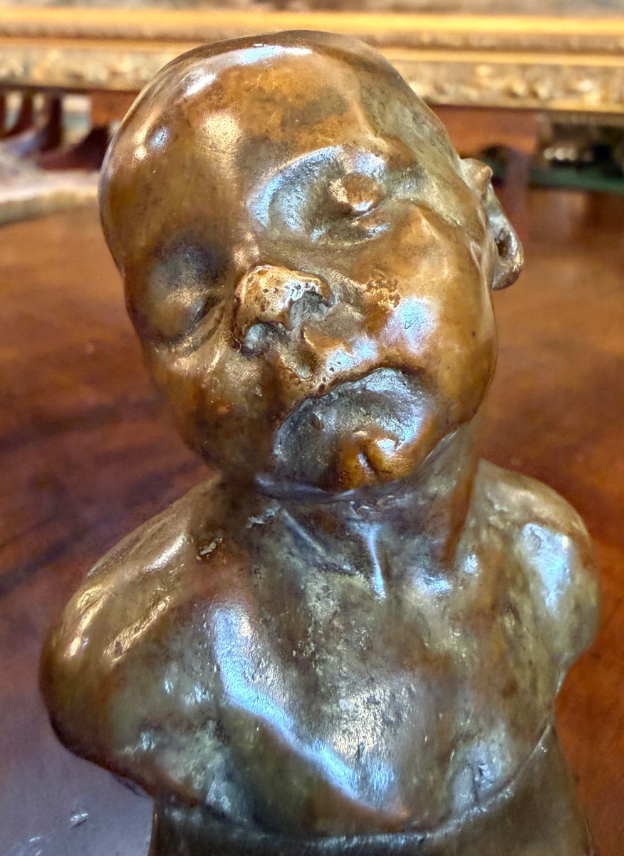 Aimé-Jules DALOU  petite sculpture bronze buste de bébé endormi  vers 1872-photo-2