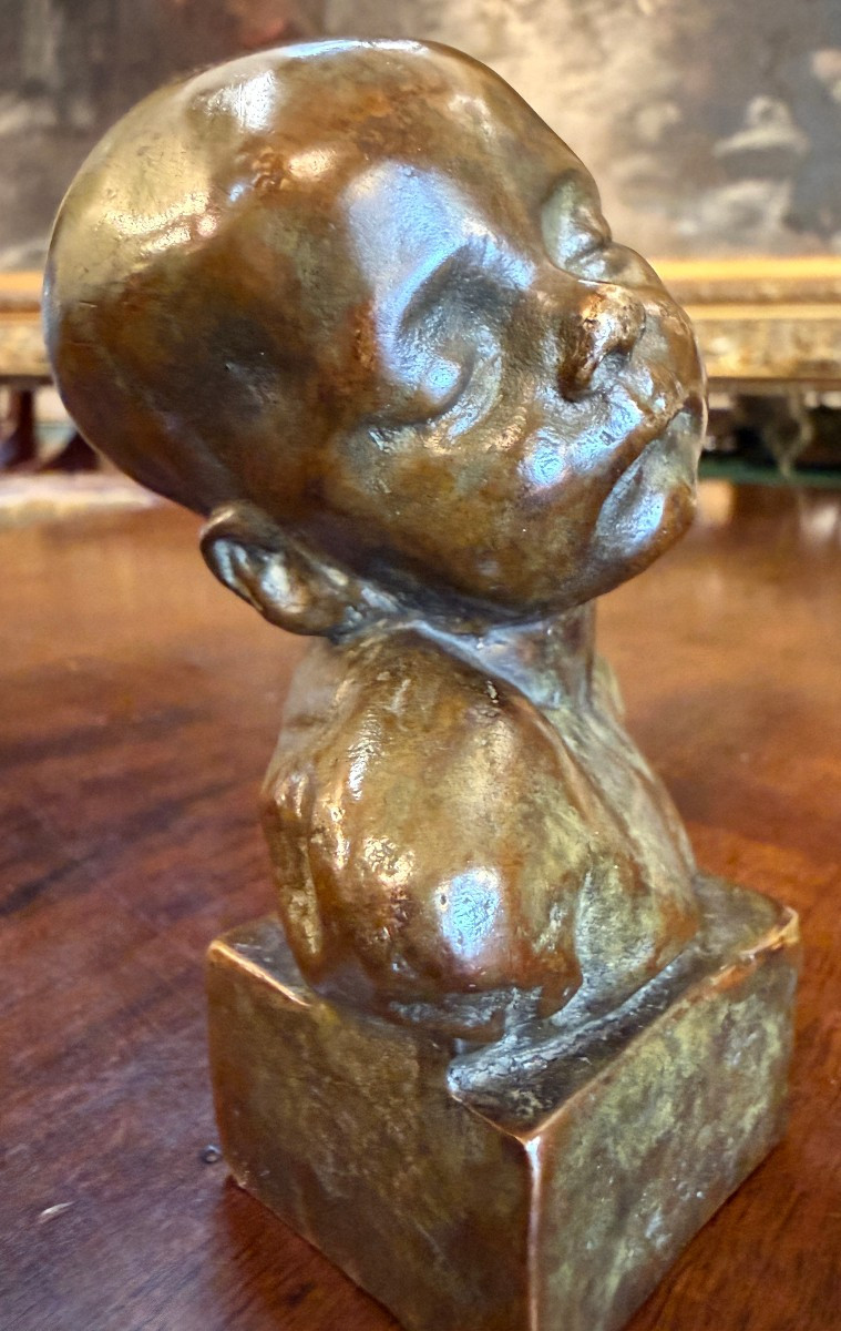 Aimé-Jules DALOU  petite sculpture bronze buste de bébé endormi  vers 1872-photo-5