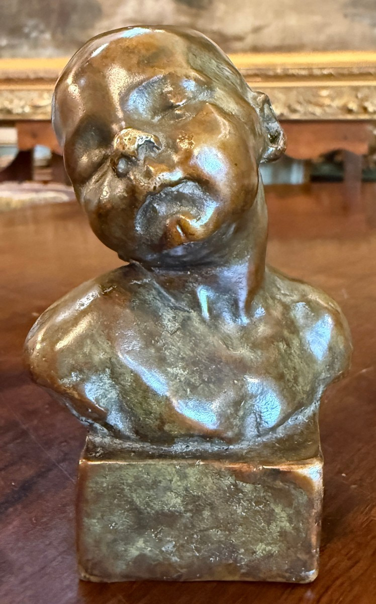 Aimé-Jules DALOU  petite sculpture bronze buste de bébé endormi  vers 1872