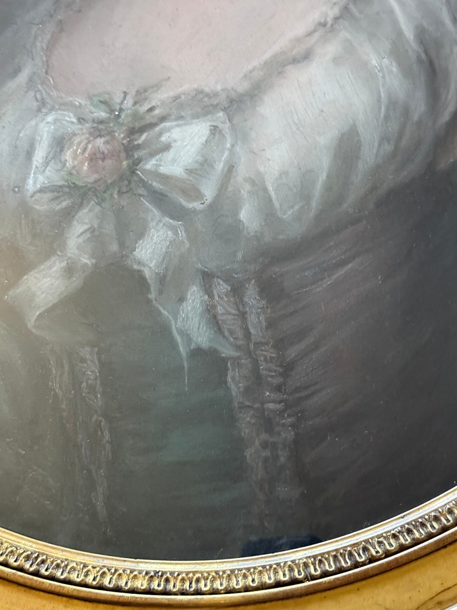 Grand pastel portrait de jeune femme élégante aux roses dans le goût du XVIIIème-photo-6
