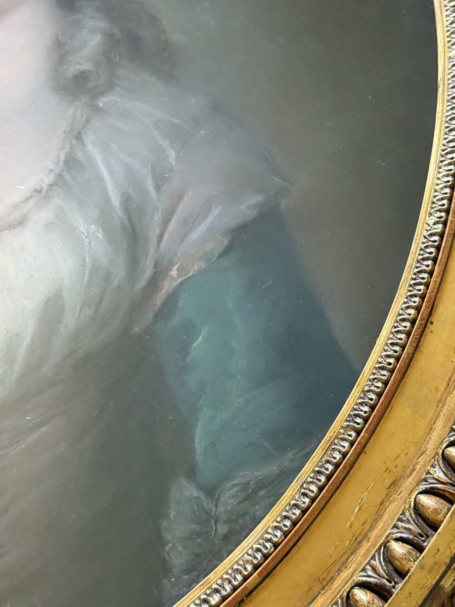 Grand pastel portrait de jeune femme élégante aux roses dans le goût du XVIIIème-photo-7