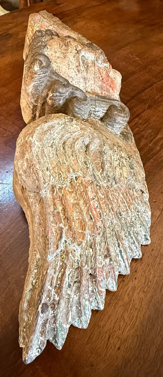 Carving Of A Winged Angel Cherub In Polychrome Oak From The 18th Century-photo-1