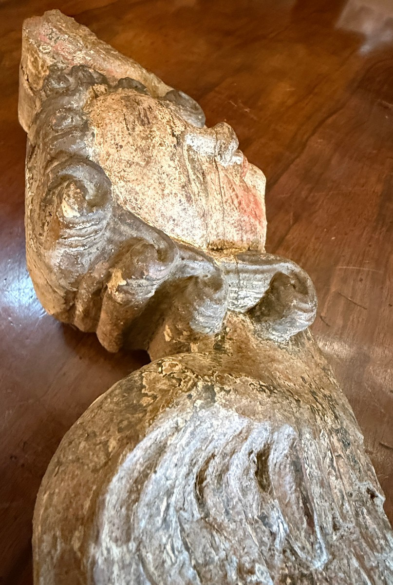 Carving Of A Winged Angel Cherub In Polychrome Oak From The 18th Century-photo-2